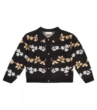 Жаккардовый кардиган с цветочным принтом Monnalisa, черный