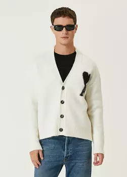 Жаккардовый кардиган с логотипом Ami Paris, белый