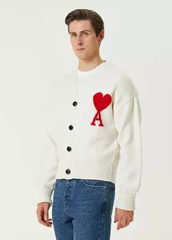 Жаккардовый кардиган с логотипом Ami Paris, белый