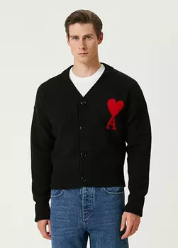 Жаккардовый кардиган с логотипом Ami Paris, черный