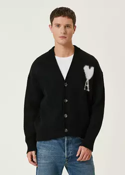 Жаккардовый кардиган с логотипом Ami Paris, черный