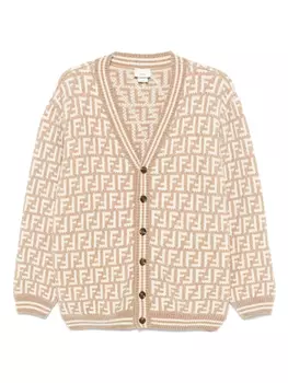 Жаккардовый кардиган с логотипом FF Fendi Kids, нейтральный