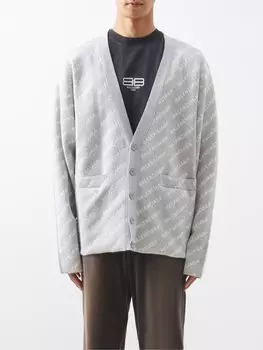Жаккардовый кардиган с монограммой Balenciaga, серый
