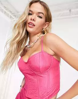 Жаккардовый корсетный топ Bershka ярко-розового цвета