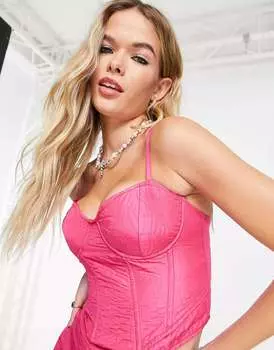 Жаккардовый корсетный топ Bershka ярко-розового цвета