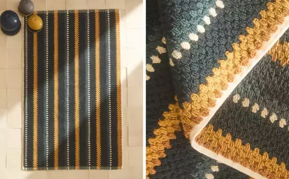 Жаккардовый коврик для ванной с геометрическим рисунком Zara Home, цвет Dark Petrol Blue