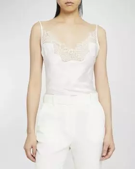 Жаккардовый кружевной топ на бретельках Cymatics с низкой спинкой Coperni, цвет White