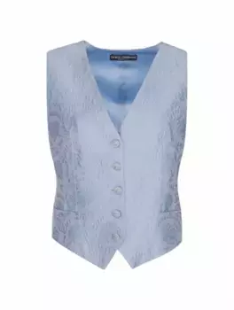 Жаккардовый однобортный жилет Dolce&Gabbana, синий