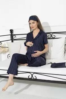 Жаккардовый пижамный комплект для беременных темно-синего цвета из 5 предметов For You Mama