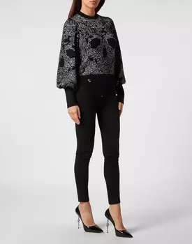 Жаккардовый пуловер с люрексом из шерсти LS, платок с узором пейсли Philipp Plein, цвет Black / Multicolored