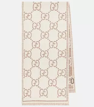 Жаккардовый шарф gg из смесовой шерсти Gucci, мультиколор
