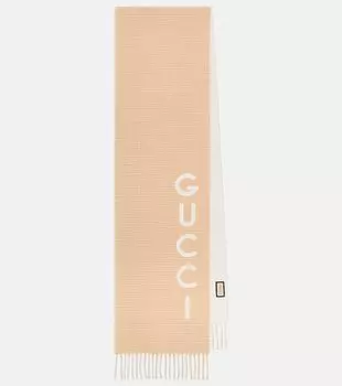 Жаккардовый шарф из шерсти и кашемира с логотипом Gucci, мультиколор