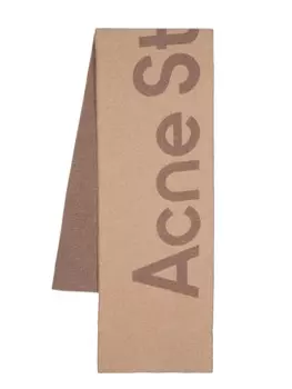 Жаккардовый шарф с логотипом Acne Studios, коричневый