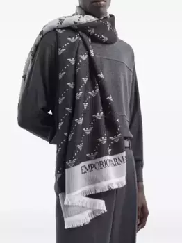 Жаккардовый шарф с логотипом EMPORIO ARMANI, черный