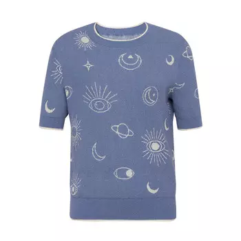 Жаккардовый свитер Deep Breath с короткими рукавами с цветными блоками, синий