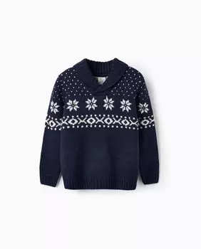 Жаккардовый свитер для мальчика темно-синего цвета Zippy, темно-синий