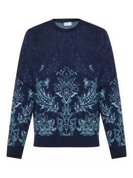Жаккардовый свитер ETRO с цветочным узором, синий
