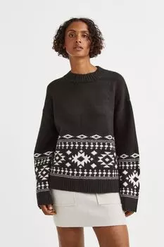 Жаккардовый свитер H&amp;M, черный/узор