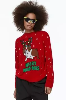 Жаккардовый свитер H&amp;M, красный/веселый вуфмас