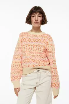 Жаккардовый свитер H&amp;M, светло-бежевый/узор