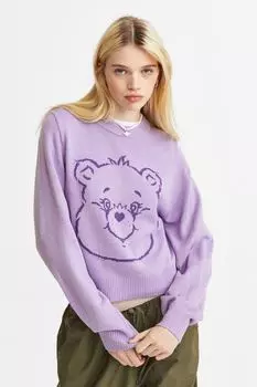 Жаккардовый свитер H&amp;M, светло-фиолетовый/заботливые мишки