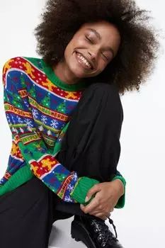 Жаккардовый свитер H&amp;M, зеленый/узор