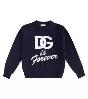 Жаккардовый свитер из натуральной шерсти Dolce&Gabbana Kids, цвет blu