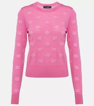 Жаккардовый свитер из шерсти и шелка Dolce&Gabbana, розовый