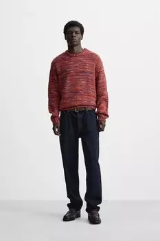 Жаккардовый свитер из шерсти ZARA, красный