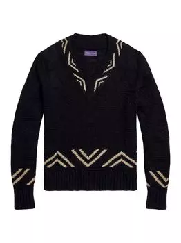 Жаккардовый свитер косой вязки Ralph Lauren Purple Label, черный