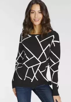 Жаккардовый свитер Laura Scott с круглым вырезом, черно-белый