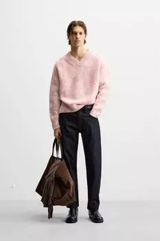 Жаккардовый свитер необычной вязки ZARA, розовый
