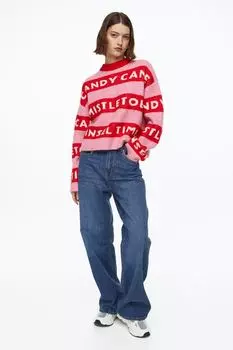 Жаккардовый свитер оверсайз H&amp;M, розовый/красный