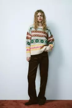 Жаккардовый свитер оверсайз ZARA, разноцветный