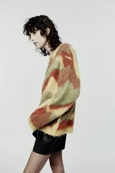Жаккардовый свитер оверсайз ZARA, разноцветный