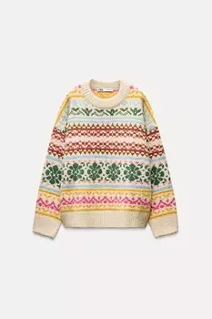 Жаккардовый свитер оверсайз ZARA, разноцветный