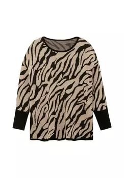 Жаккардовый свитер с анималистическим принтом и заниженными плечами Sheego, цвет Schwarz Gemustert