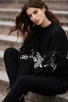 Жаккардовый свитер с бахромой Mint Velvet, черный