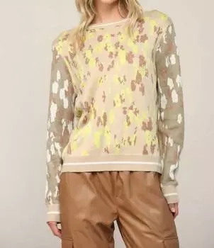 Жаккардовый свитер с изображением животных в цвете серо-коричневый/оливковый FATE