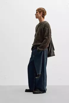 Жаккардовый свитер с пикселированными узорами ZARA, коричневый