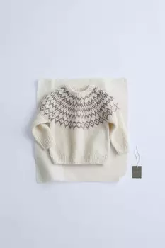 Жаккардовый свитер с шерстью и альпакой ZARA, экрю