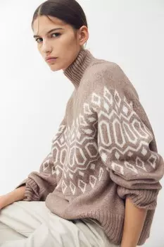 Жаккардовый свитер с водолазкой H&M, серый