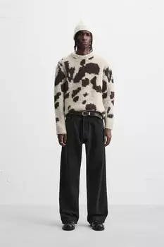 Жаккардовый свитер с животными ZARA, экрю