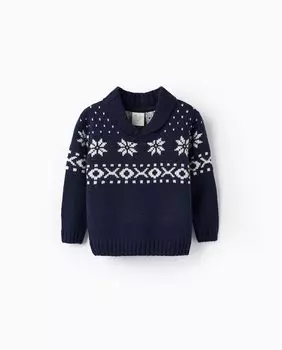 Жаккардовый свитер темно-синего цвета для мальчика Zippy, темно-синий