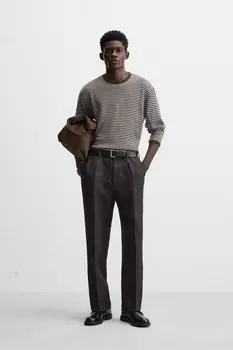 Жаккардовый свитер в полоску ZARA, коричневый