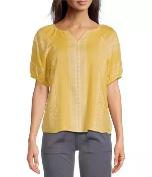 Жаккардовый топ Aventura Belmont с разрезом, Y-образным вырезом и объемными рукавами, рубашкой и подолом, желтый