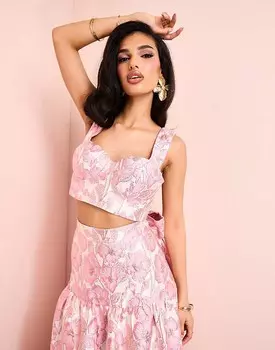Жаккардовый топ-бралет с розовым цветочным принтом ASOS LUXE - часть комплекта