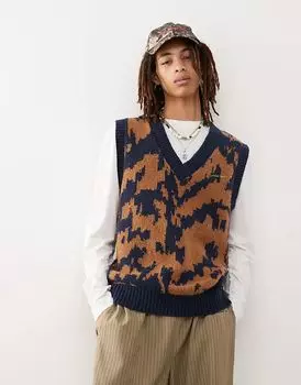 Жаккардовый топ COLLUSION с V-образным вырезом темно-синего цвета