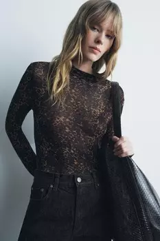 Жаккардовый топ из тонкого трикотажа с животным рисунком ZARA, цвет leopard