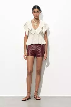 Жаккардовый топ с оборками ZARA, экрю